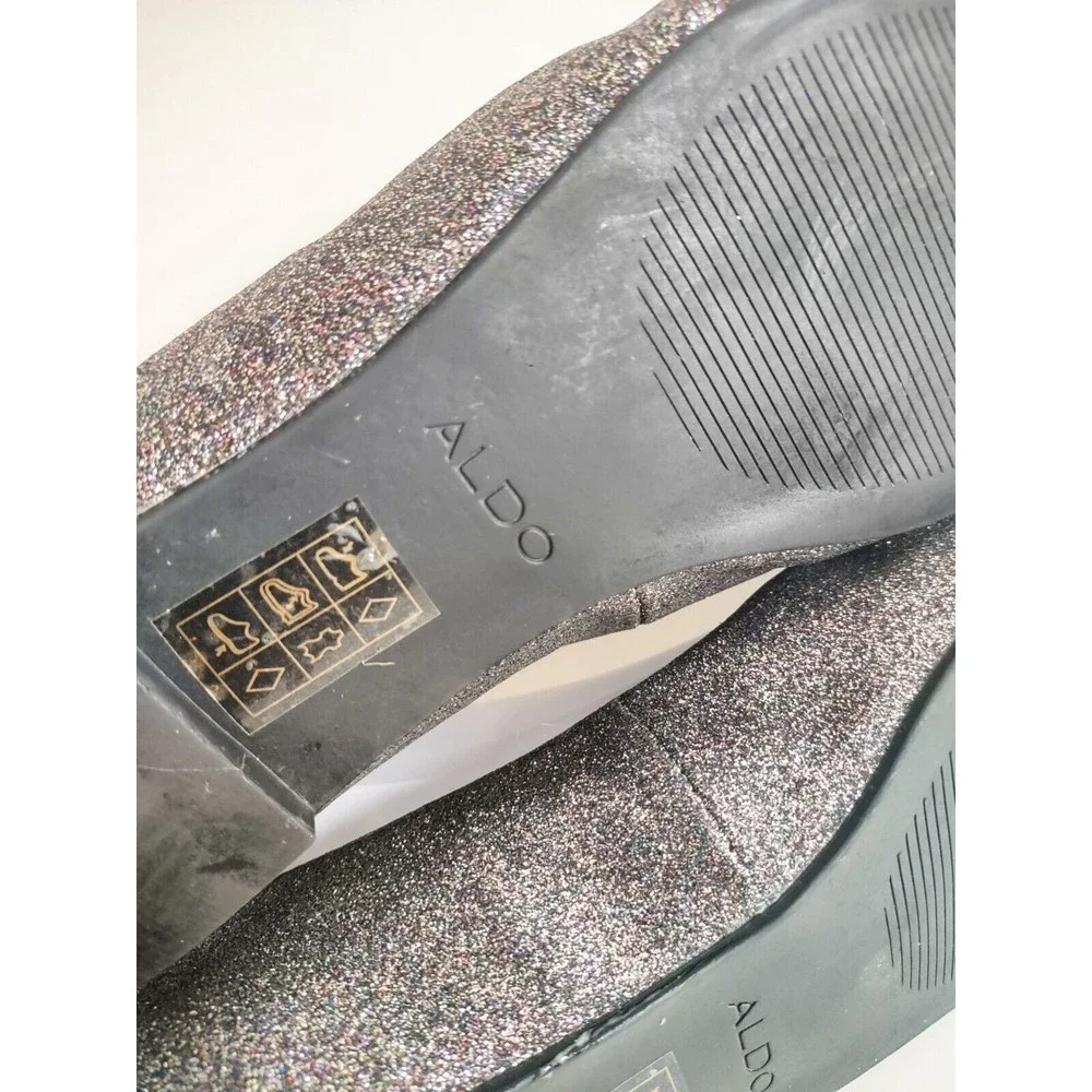Aldo‎ Waelle Sparkly Glitter Silver Dressy Flats Pointed Toe Leather Lining 8.5